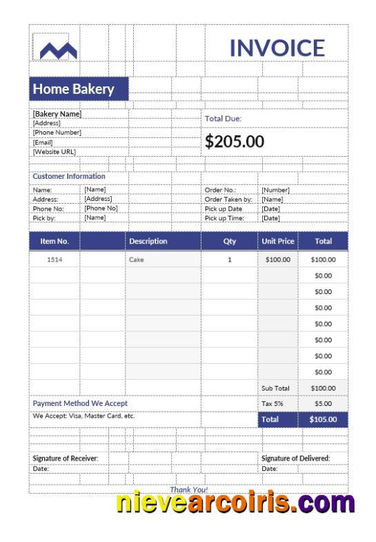 Home Bakery Invoice